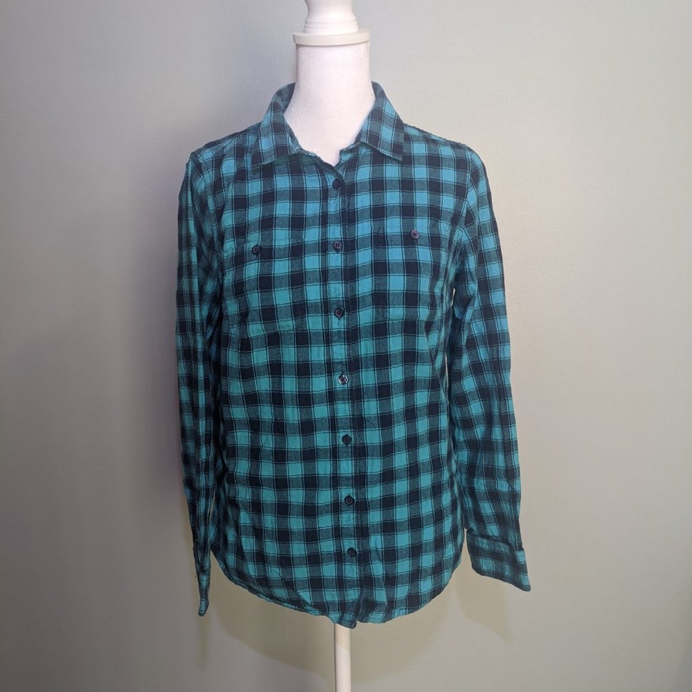 St. John's Bay Blue and Black Plaid Button Down